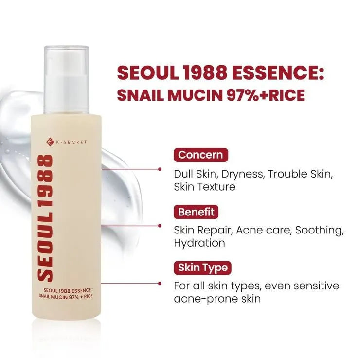 K-SECRET SEOUL 1988 CREAM SNAIL MUCIN 93% + RICE 100ML