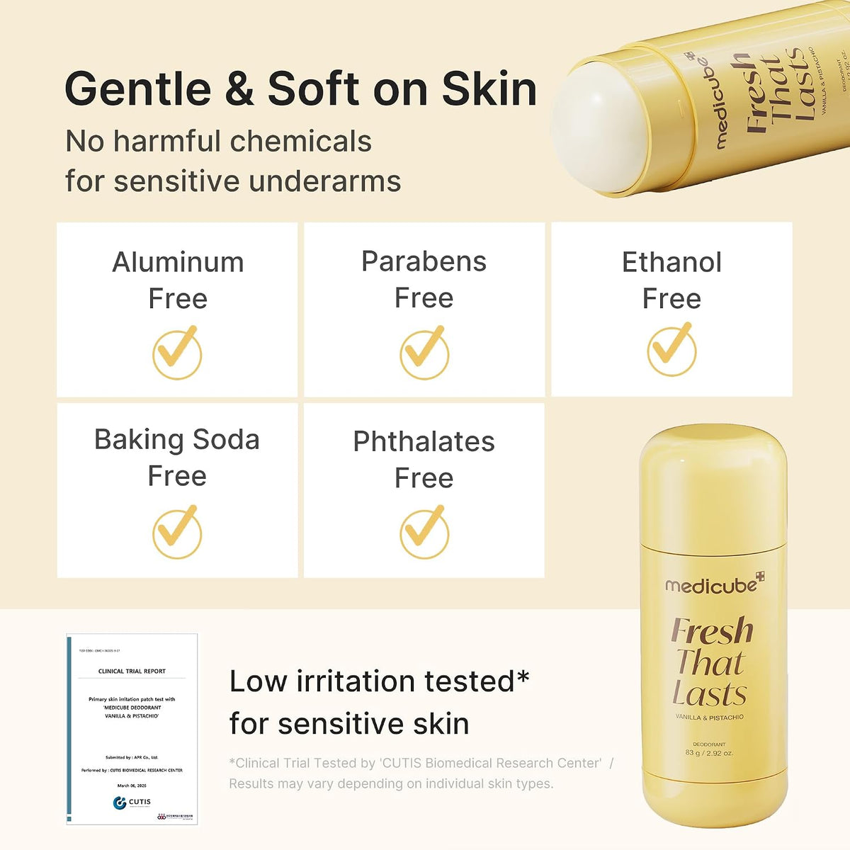 MEDICUBE DEODORANT FRESH THAT LASTS VANILLA & PISTACHIO 83G