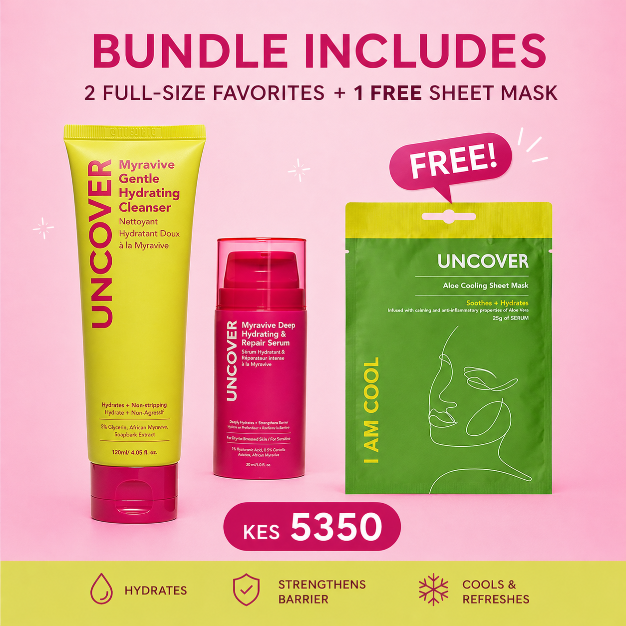Myravive Hydration Duo | Skincare Duo for Dry & Dehydrated Skin + Free Uncover I Am Cool Sheet Mask