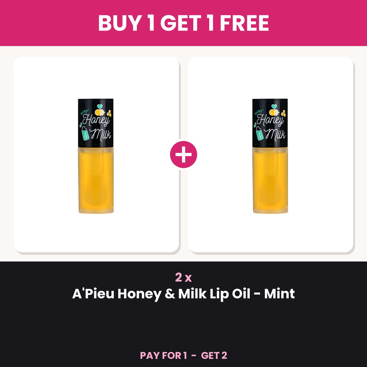 Buy 1 Get 1 Free - 2 x A'Pieu Honey and Milk Lip Oil Mint